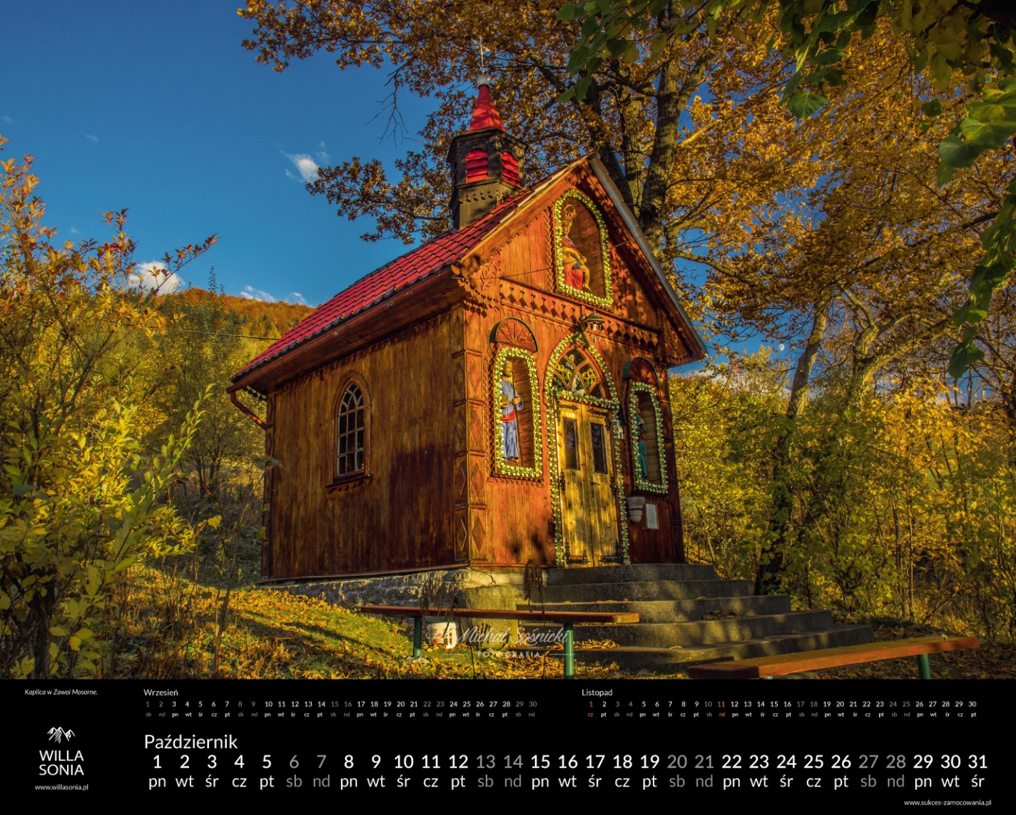 Kalendarz Zawoja 2018 pazdziernik Kaplica w Zawoi Mosorne.